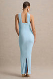 Glaze Powder Blue High Neck Maternity Maxi Dress