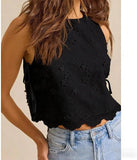 Women Eyelet Embroidered Tank Top Sleeveless Side Tie Summer Going Out Crop Top