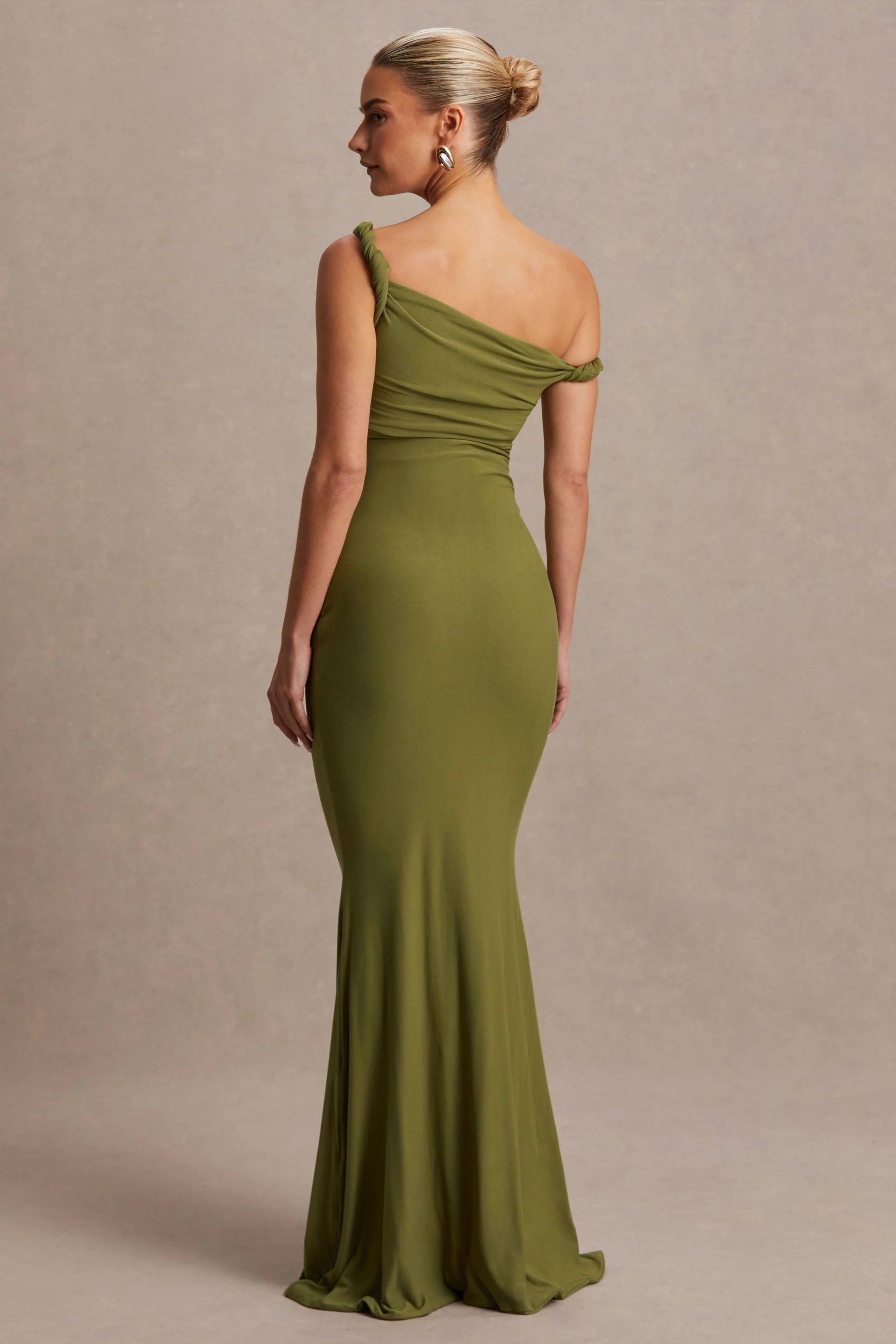 Lita Olive Twisted Asymmetric Maternity Maxi Dress