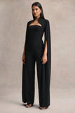 Elisabetta Black Square Neck Jumpsuit With Cape Sleeves