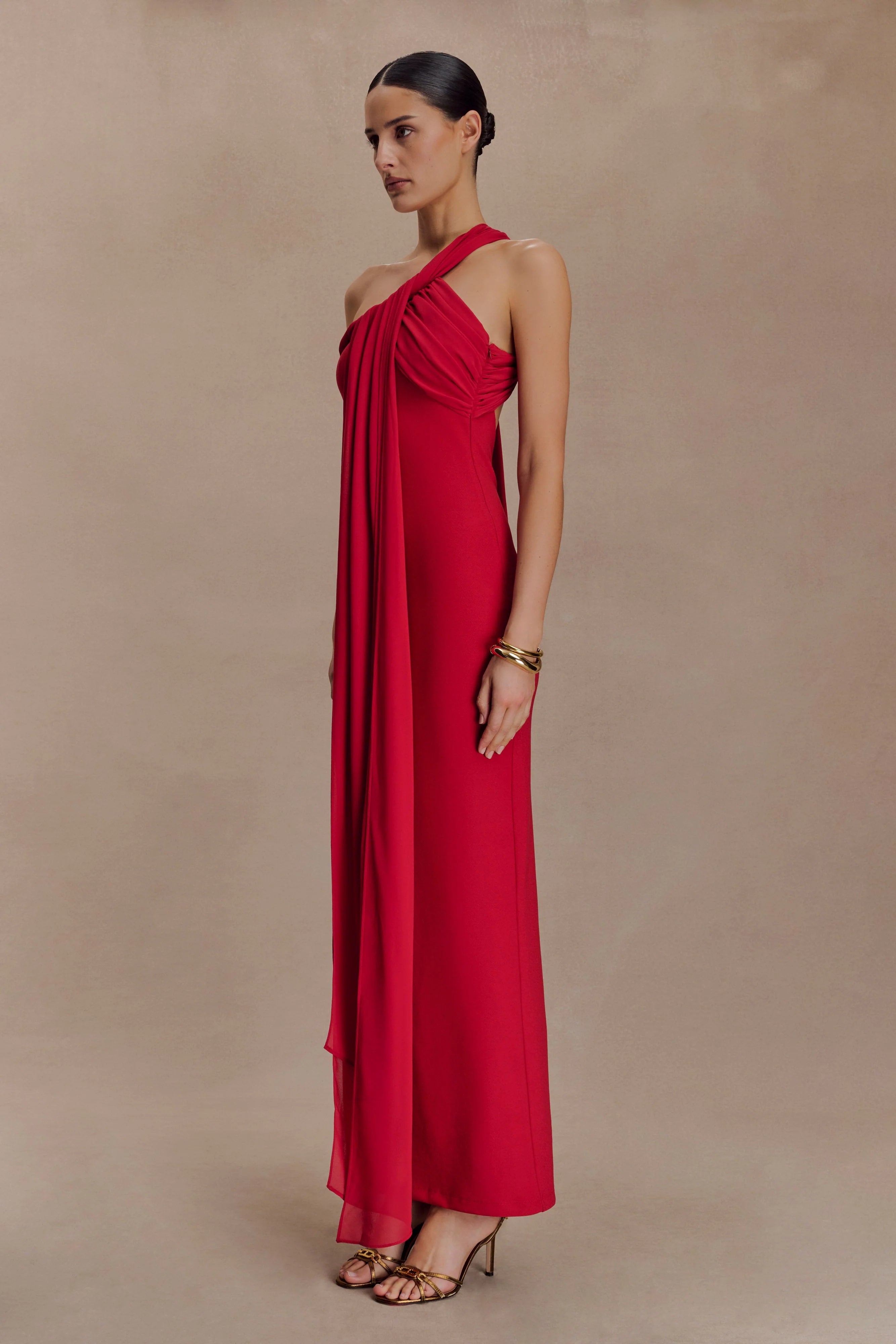 Philippa Knotted Crepe Maxi Dress Ruby