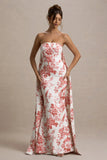 Lywenn Pink Porcelain Print Bandeau Maxi Dress With Cape
