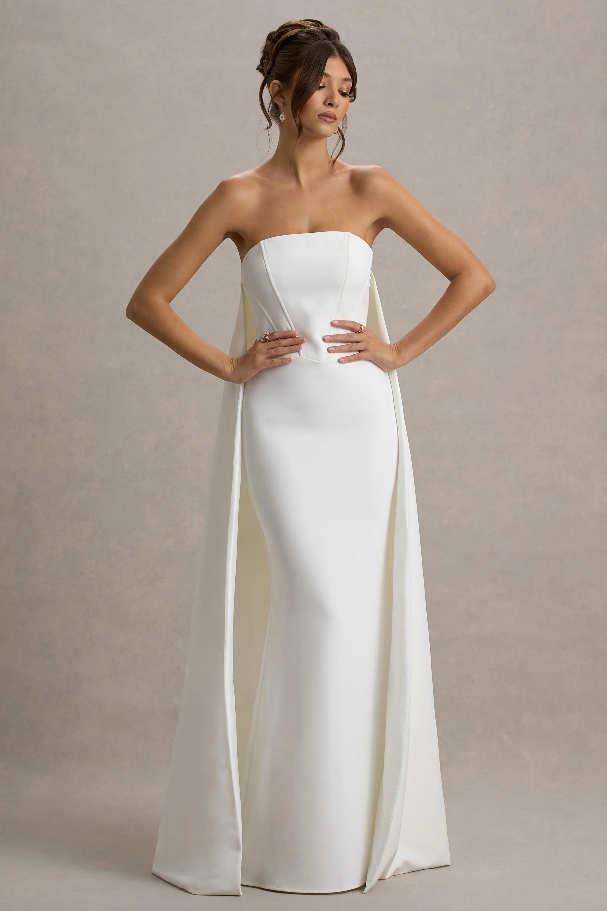 Shes Trouble White Bandeau Maxi Dress With Cape