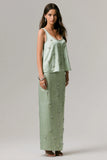 Lena Mint Satin Embellished Maxi Skirt