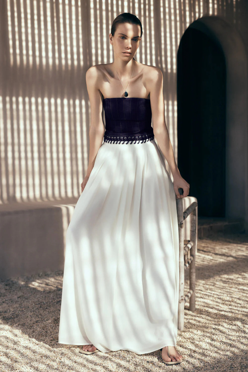Suella Chiffon Denim Maxi Dress Indigo Blue