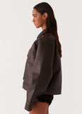 Lula Faux Leather Bomber Jacket Chocolate