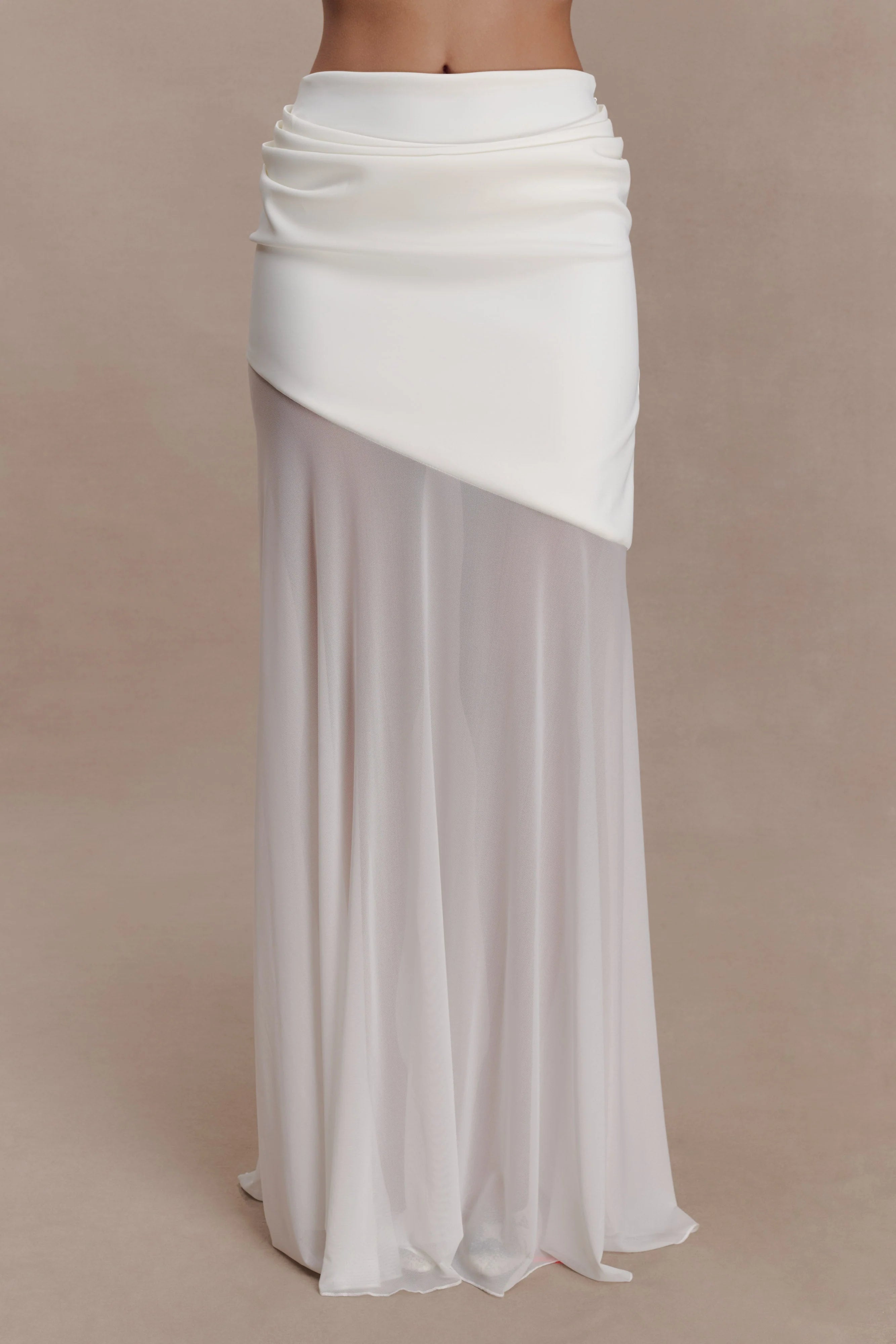 Portia Scuba And Mesh Maxi Skirt White
