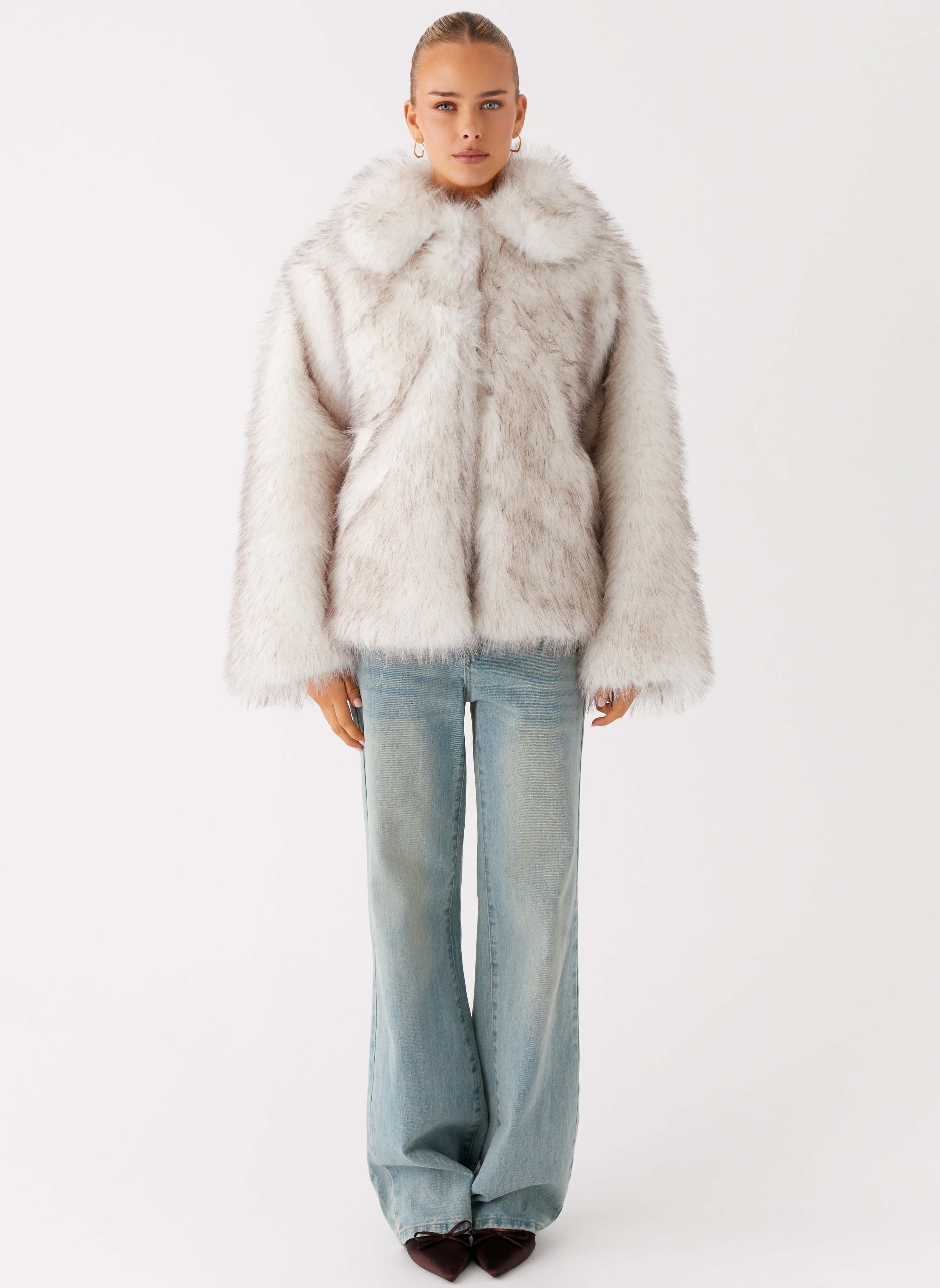 Novera Faux Fur Jacket White Grey