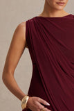 Cristina Burgundy Slashed Neck Maternity Maxi Dress With Cape Sleeve