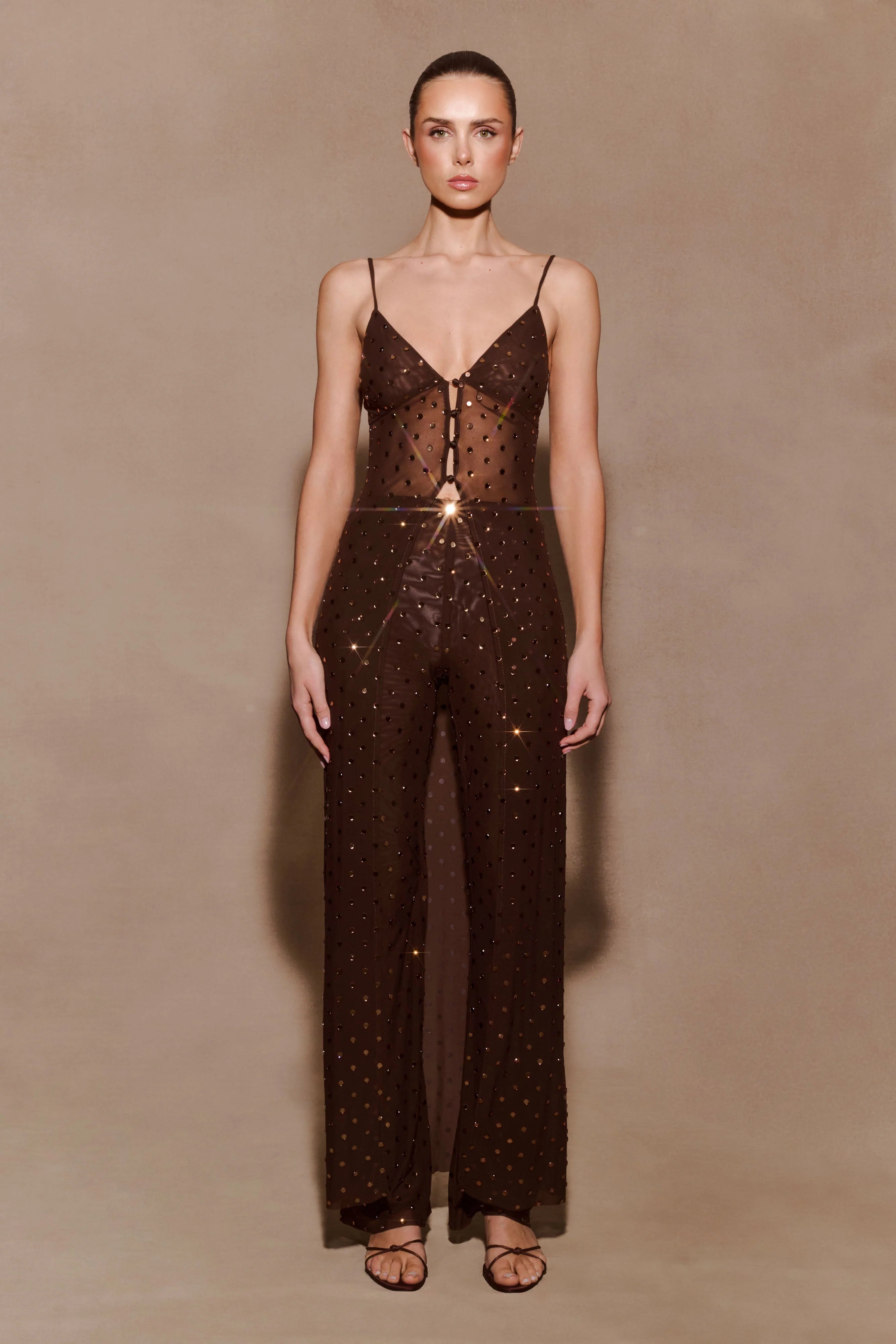 Jackie Longline Diamante Top Chocolate