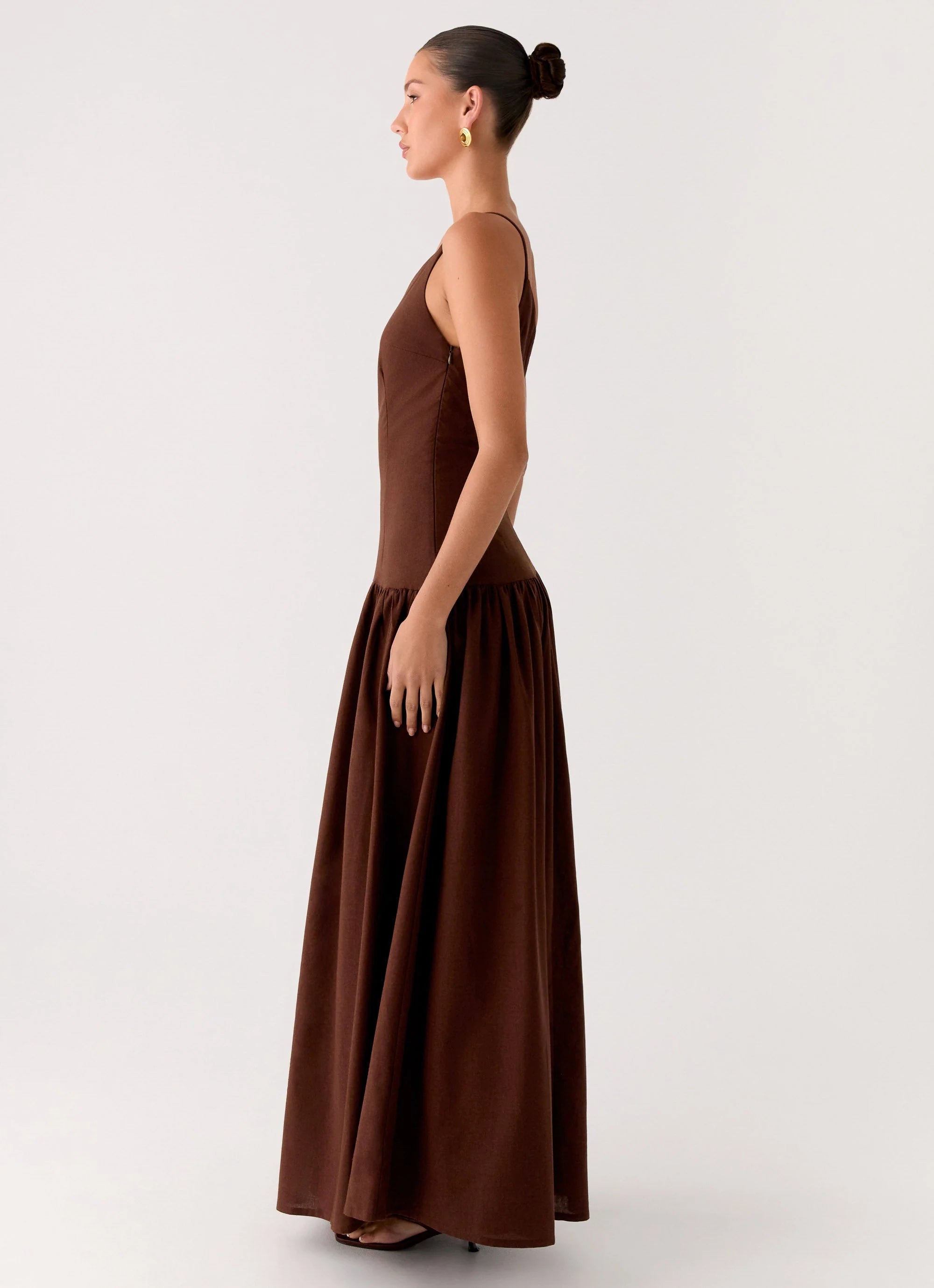 Thinking About You Linen Maxi Dress Brown