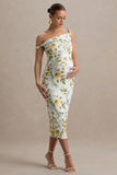 Salome Lemon Floral Print Twisted Asymmetric Maternity Midi Dress