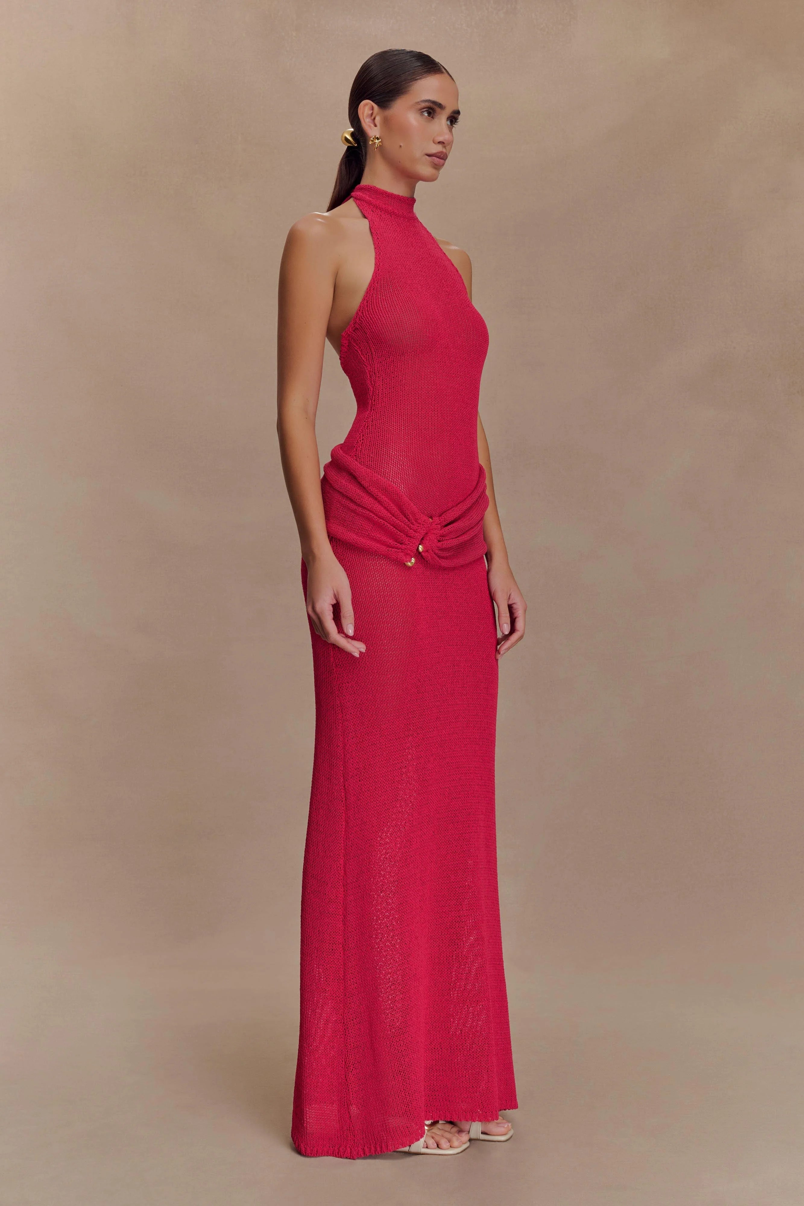 Reece Halter Knit Maxi Dress Dragonfruit