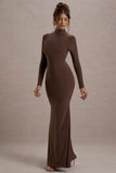 Tova Chocolate High Neck Long Sleeve Maxi Dress