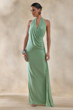 Rosina Sage Halter Neck Draped Maxi Dress With Sash