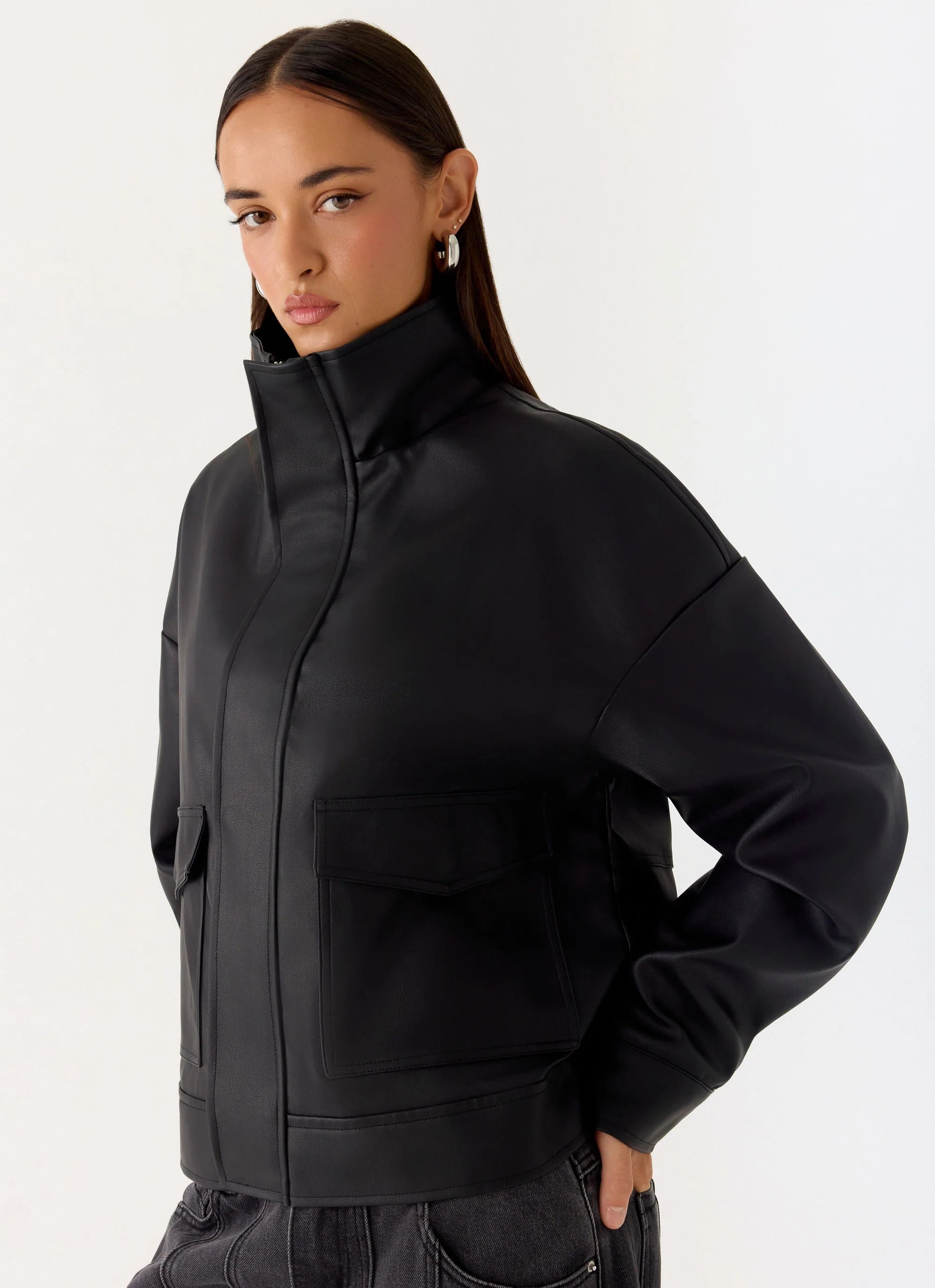 James PU Bomber Jacket Black