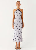 Nestel Flock Halter Midi Dress Lilac