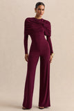 Eloura Burgundy High Neck Jumpsuit With Twist Gathered Detail