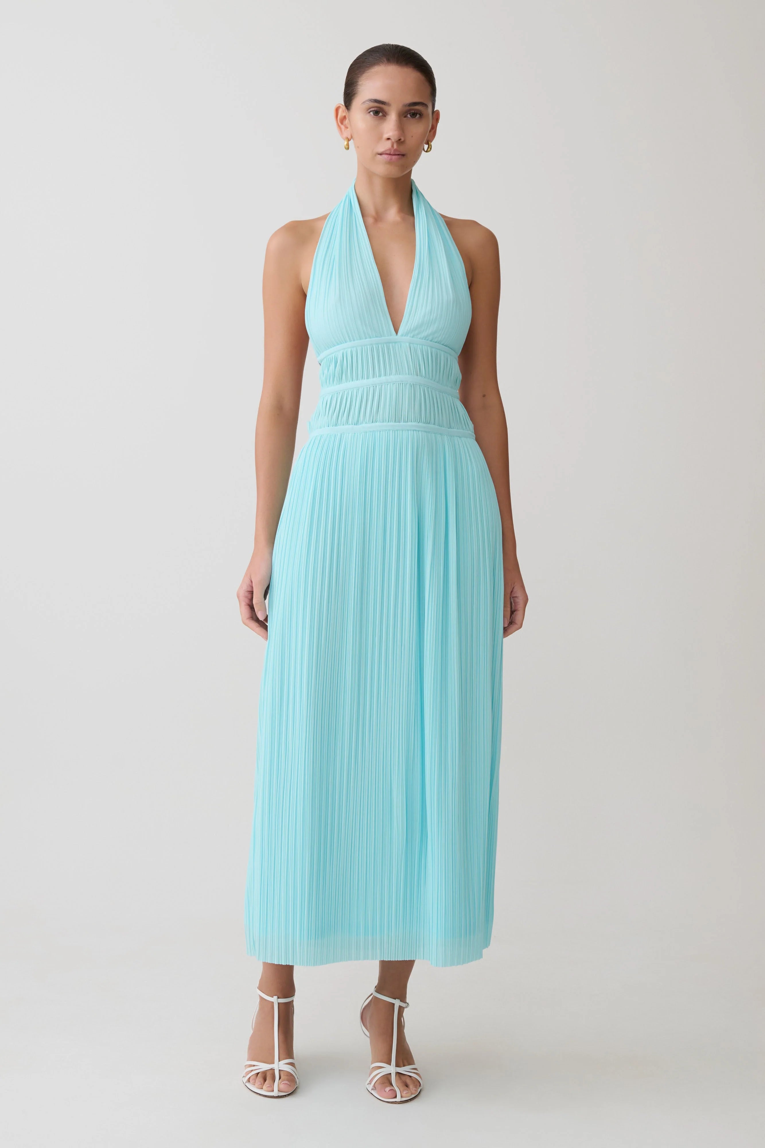 Thien Cowl Halter Midi Dress Blue