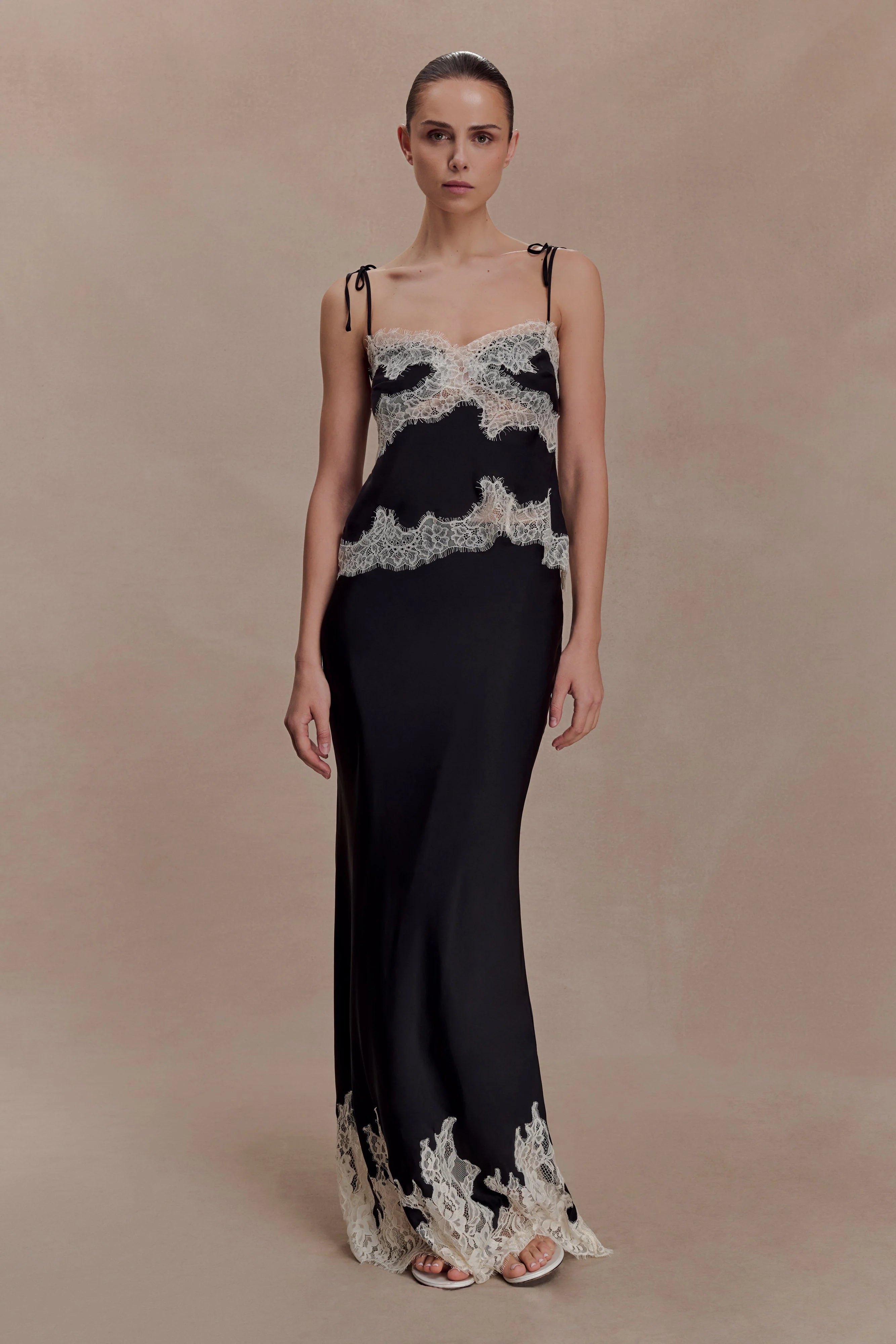 Nina Satin And Lace Camisole Black Ivory