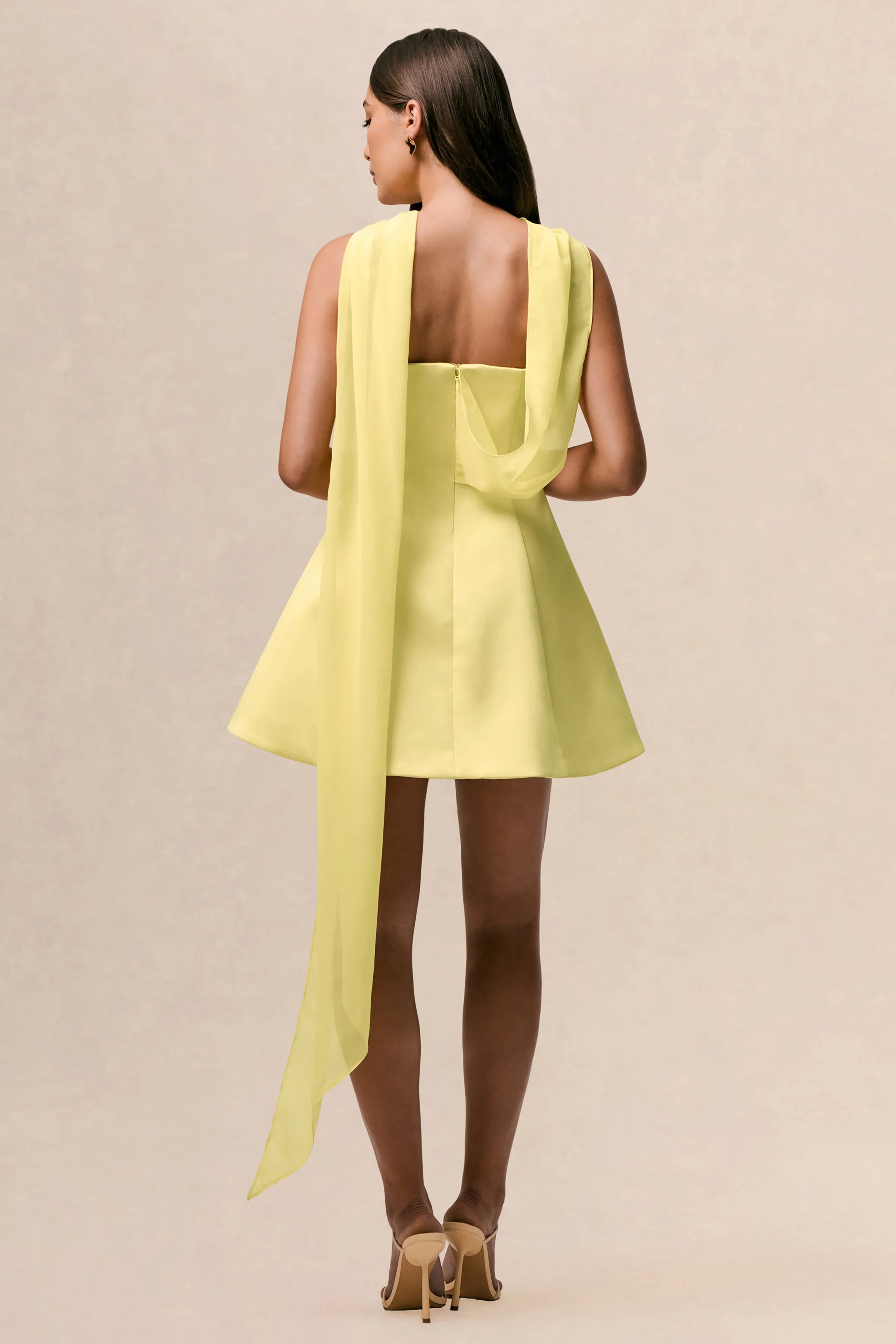 Love Me Lemon Satin Skater Mini Dress With Chiffon Scarf