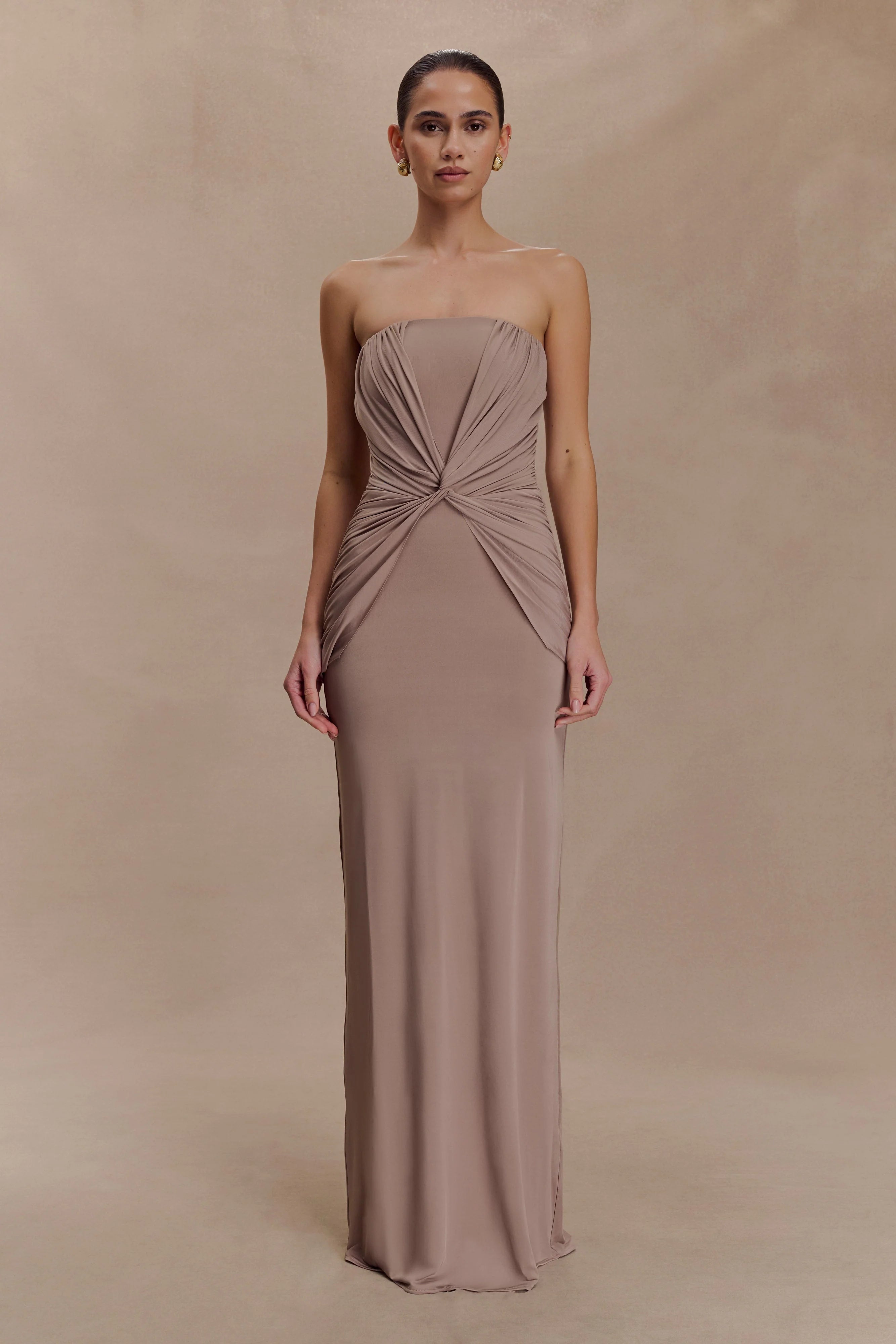 Mirren Strapless Slinky Maxi Dress Bronze