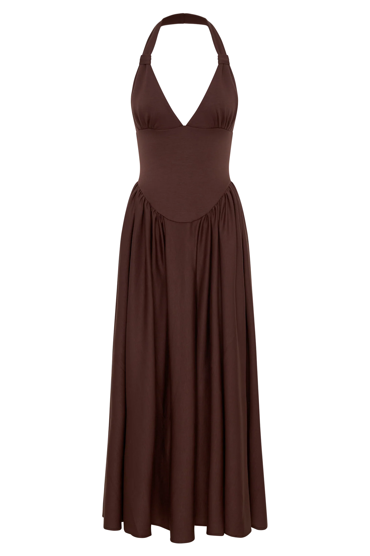 Angelina Scuba Halter Midi Dress Chocolate