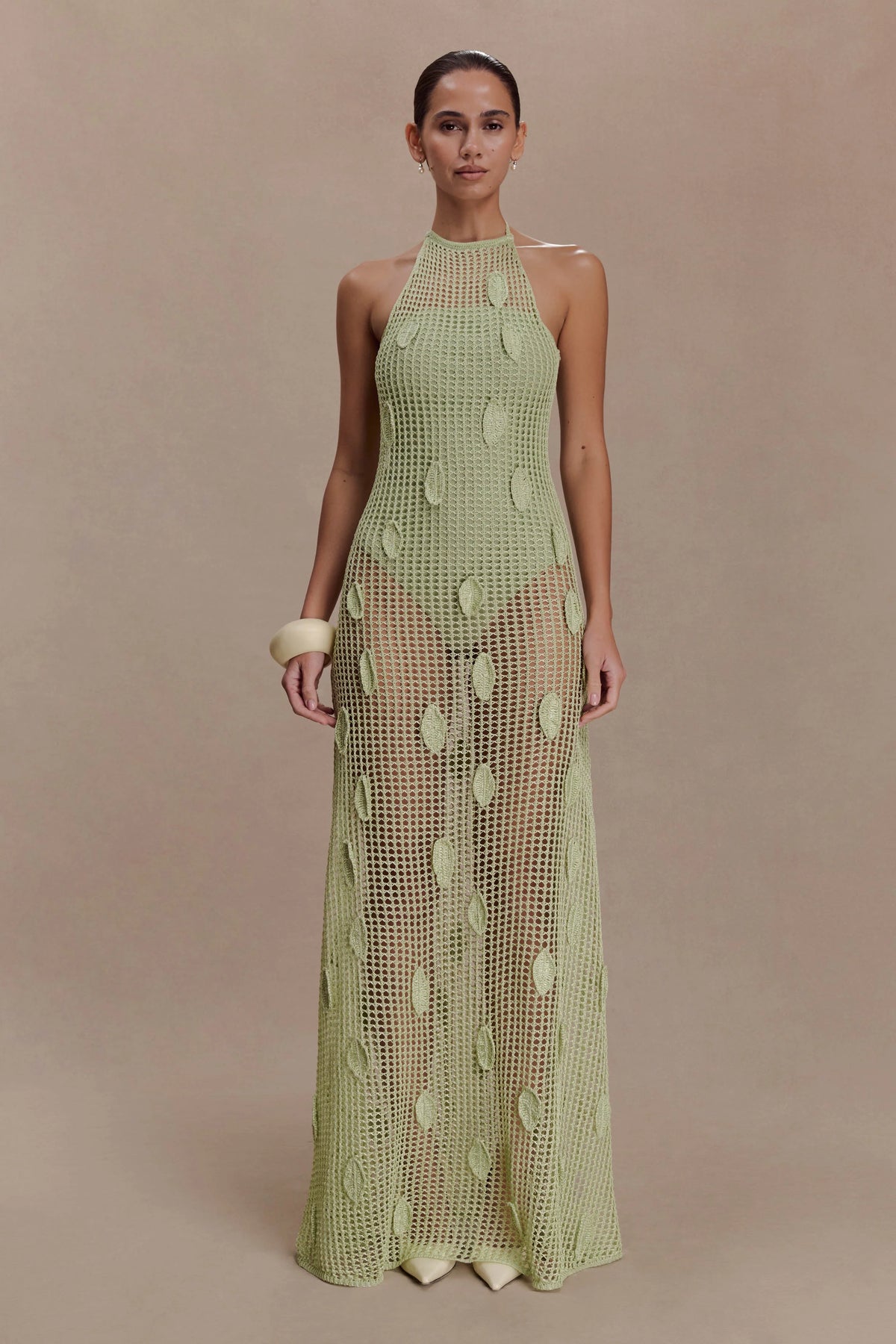 Elfie Crochet Halter Maxi Dress Pastel Green