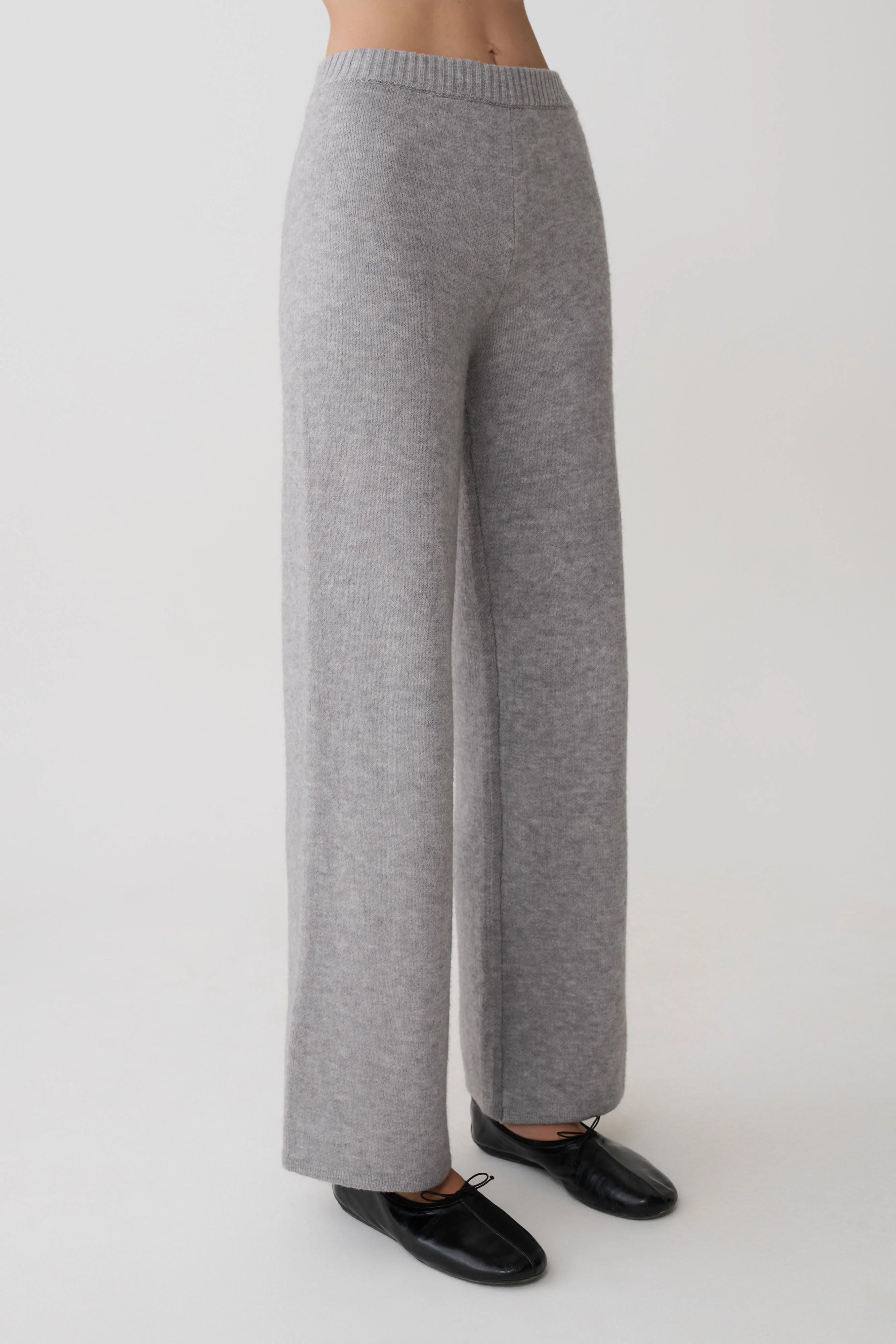 Evan Knit Wide Leg Pants Grey Marle