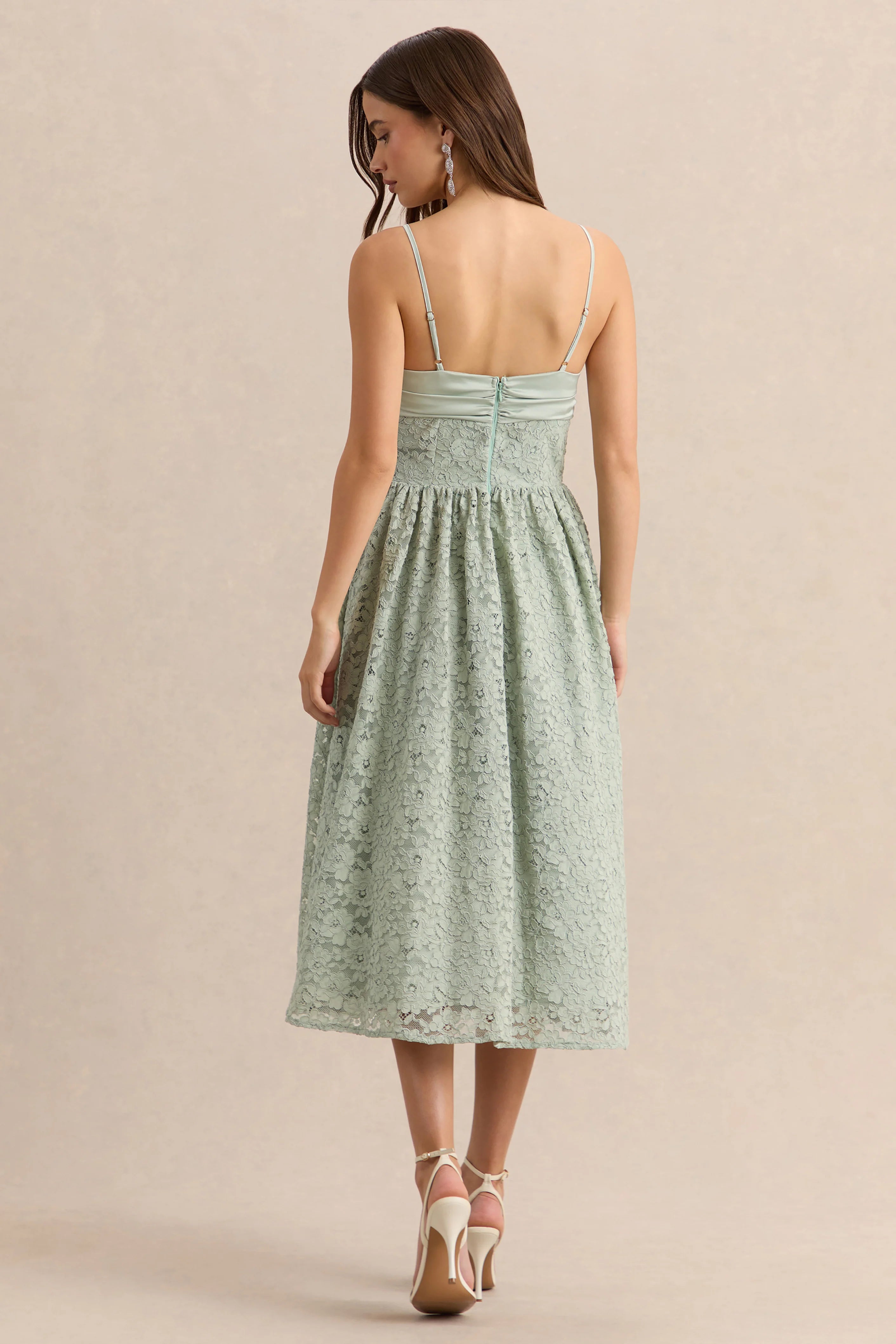 Gloriana Sage Lace Sweetheart Neck Midi Dress