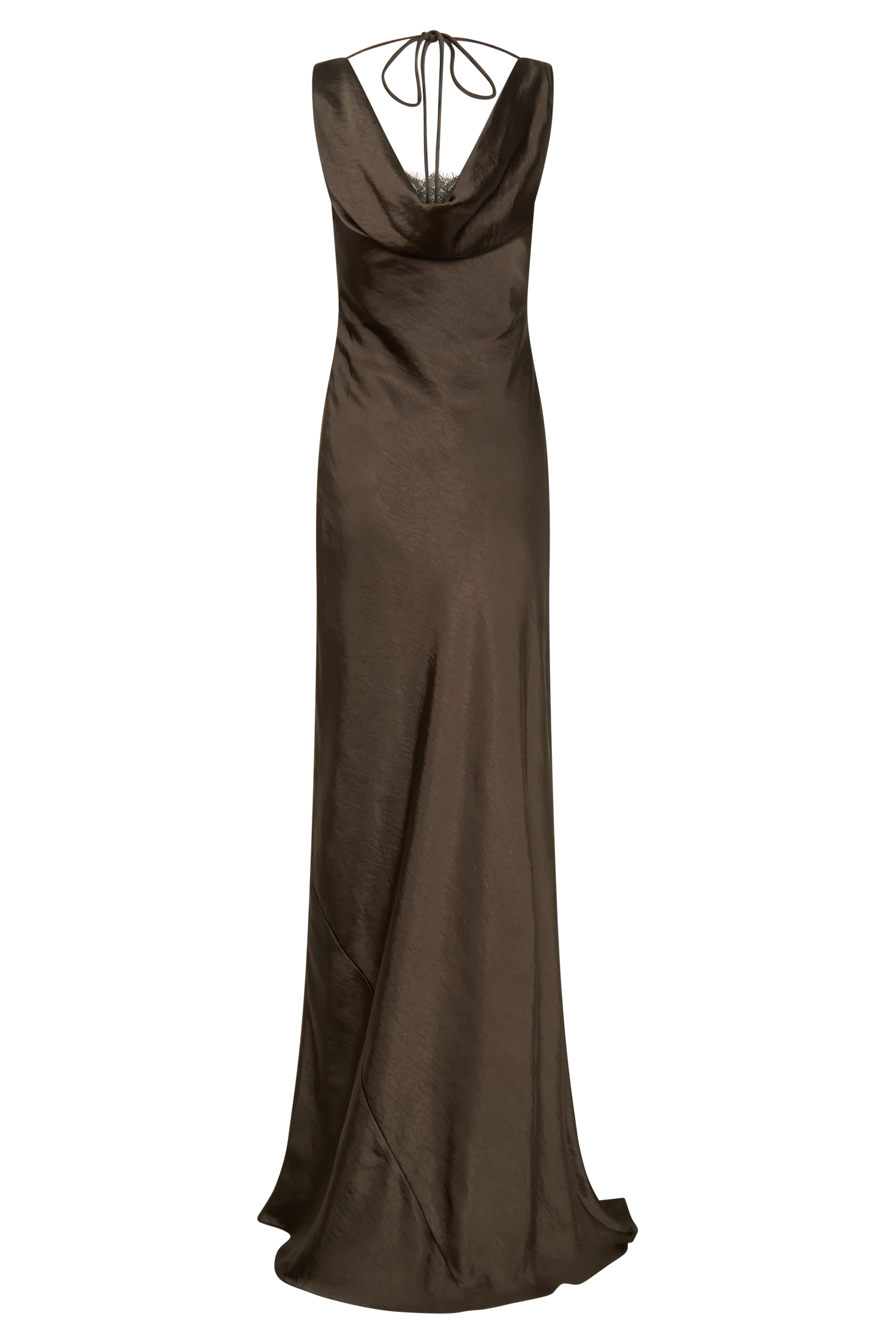 Ashley Cowl Neck Lace And Satin Maxi Dress Mocha
