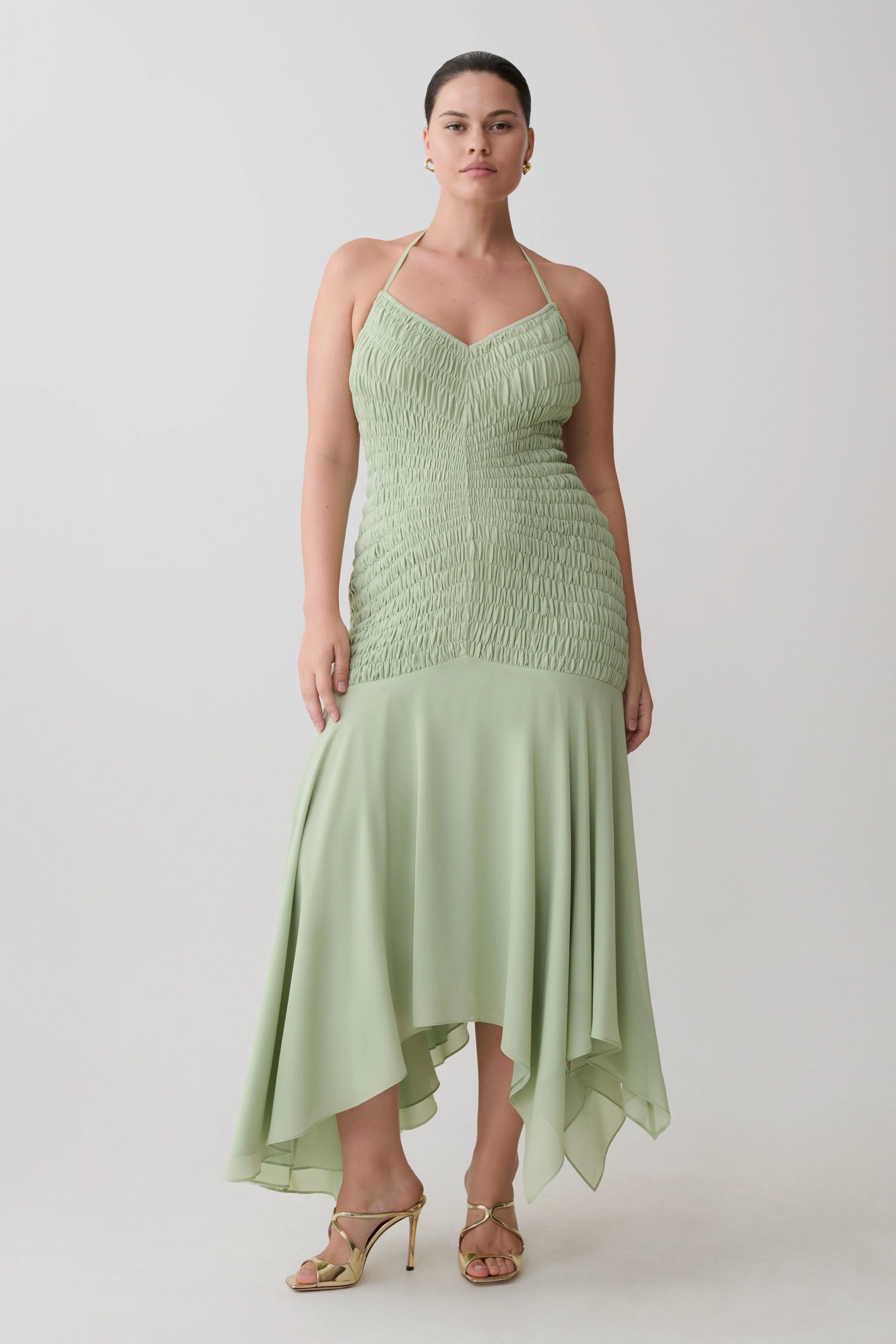 Evelyn Shirred Chiffon Maxi Dress Sage