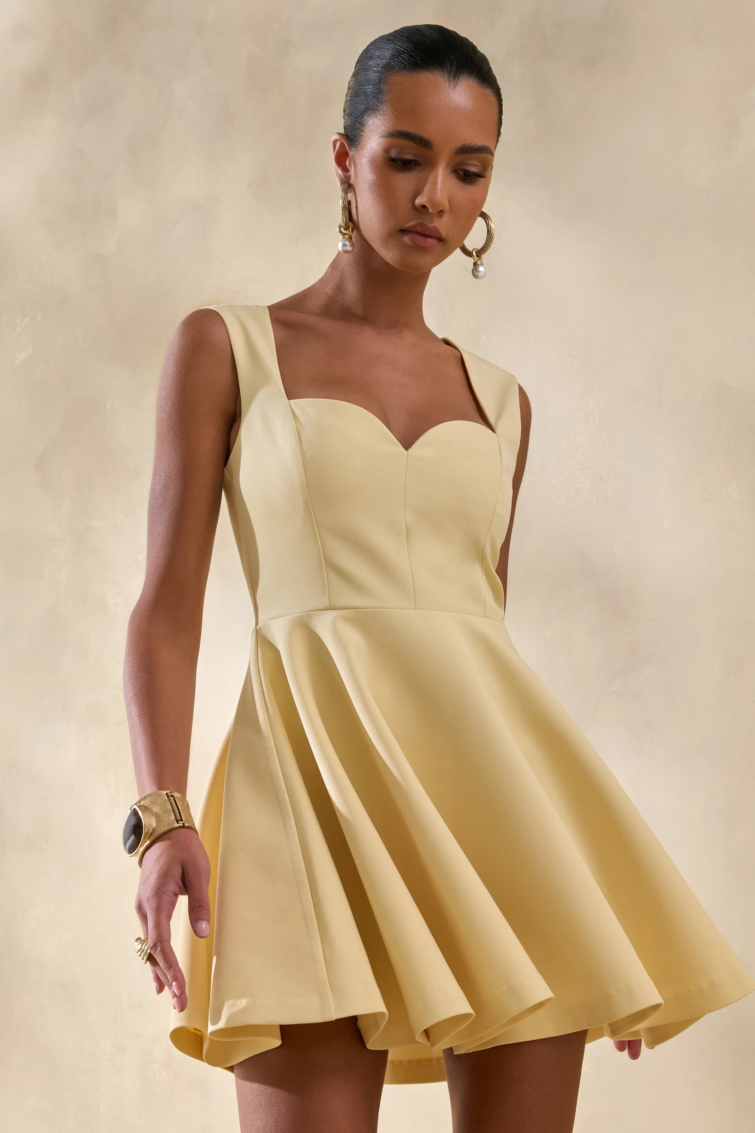 Katya Lemon Sweetheart Neck Skater Mini Dress