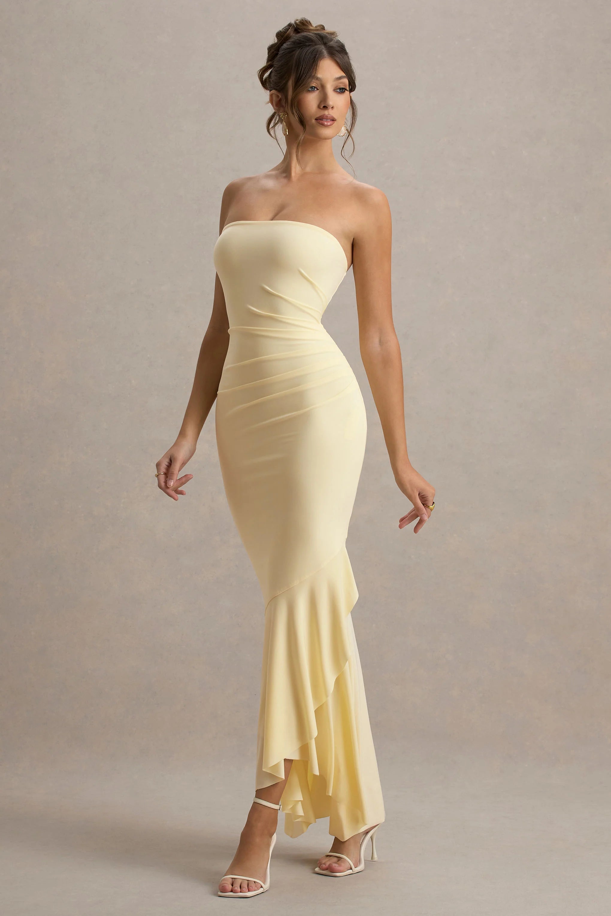 Capria Pale Lemon Bandeau Wrap Maxi Dress