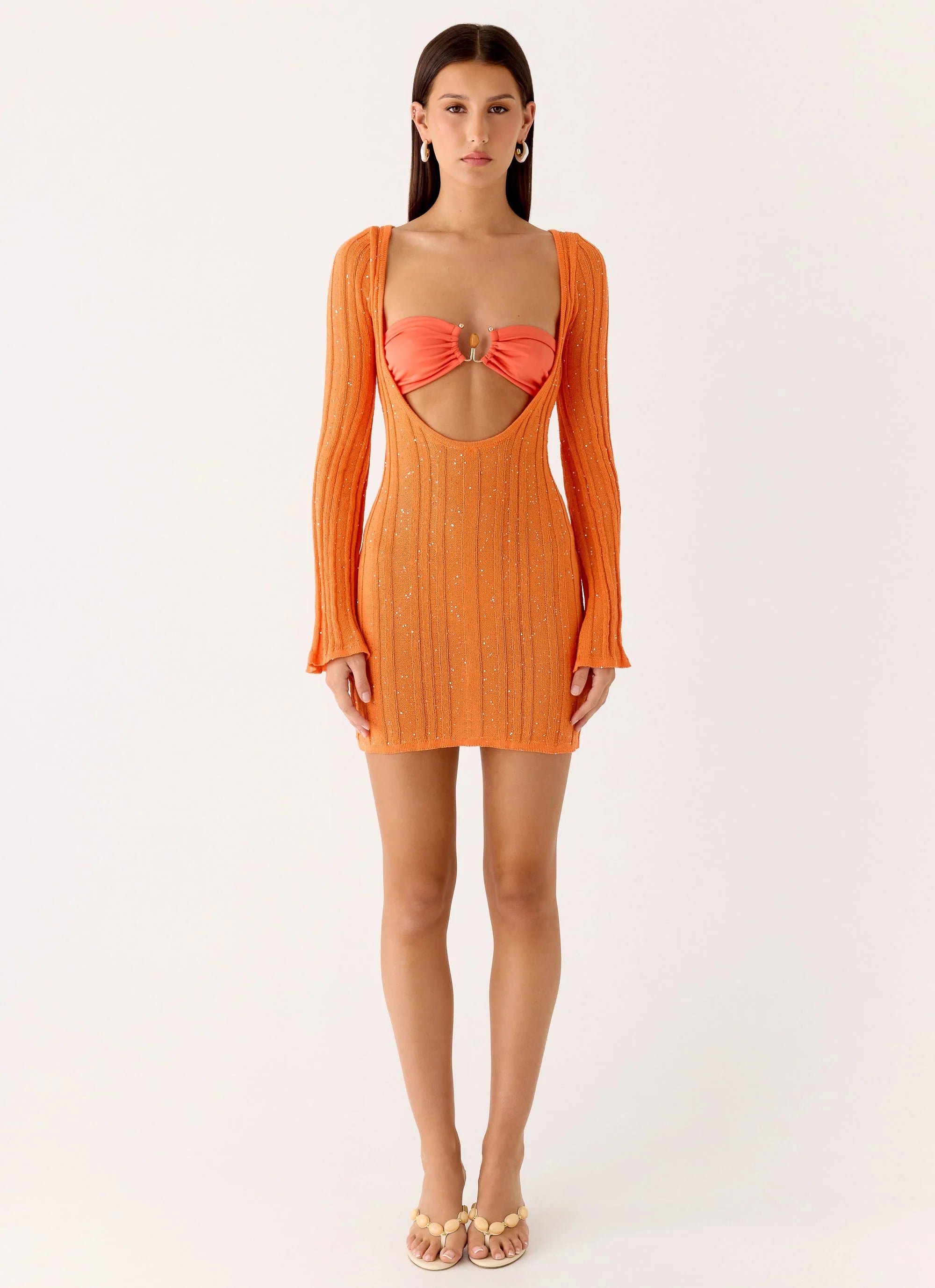 Estrella Long Sleeve Knit Mini Dress Orange