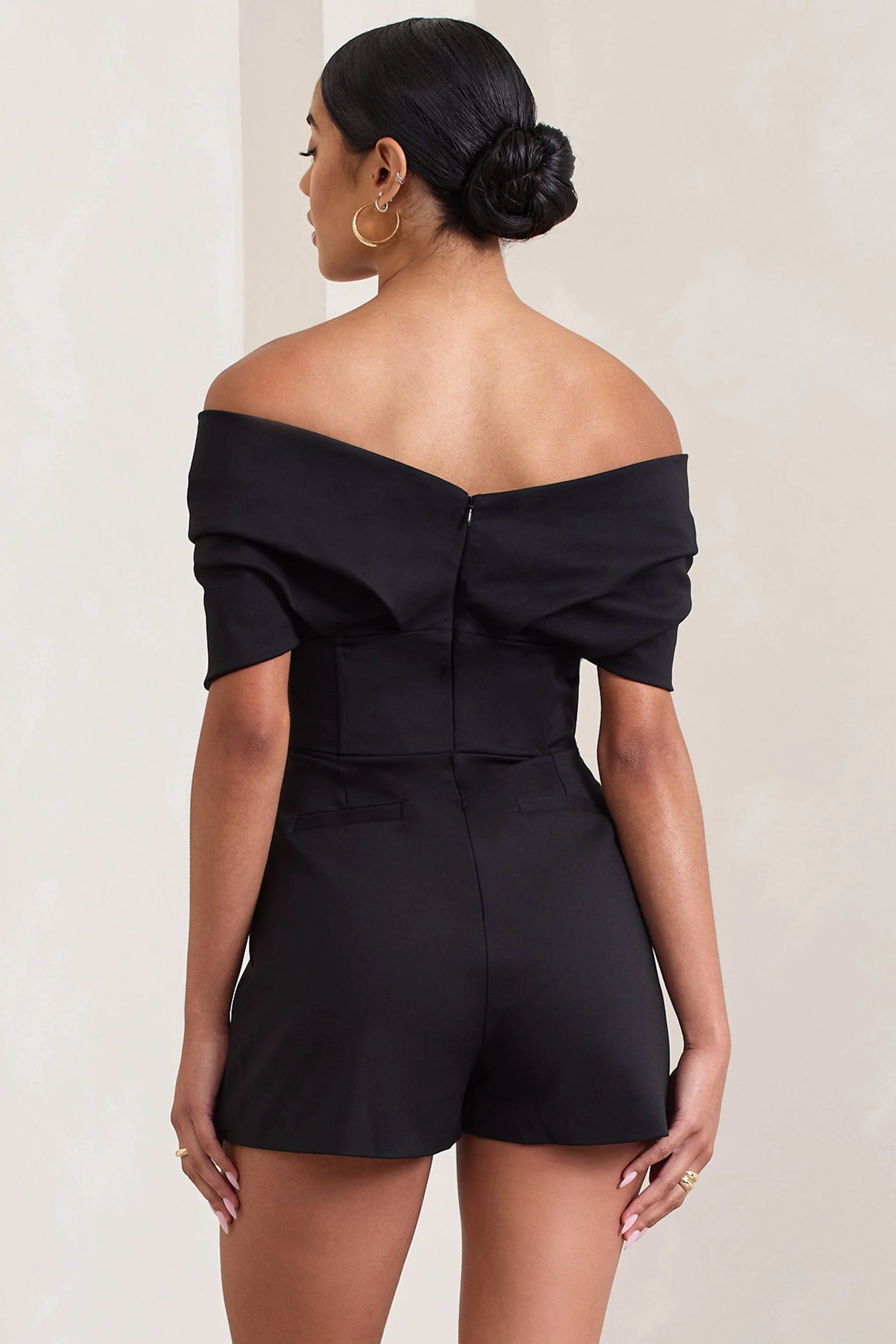 Damsel Black Cotton Blend Corset Bardot Playsuit