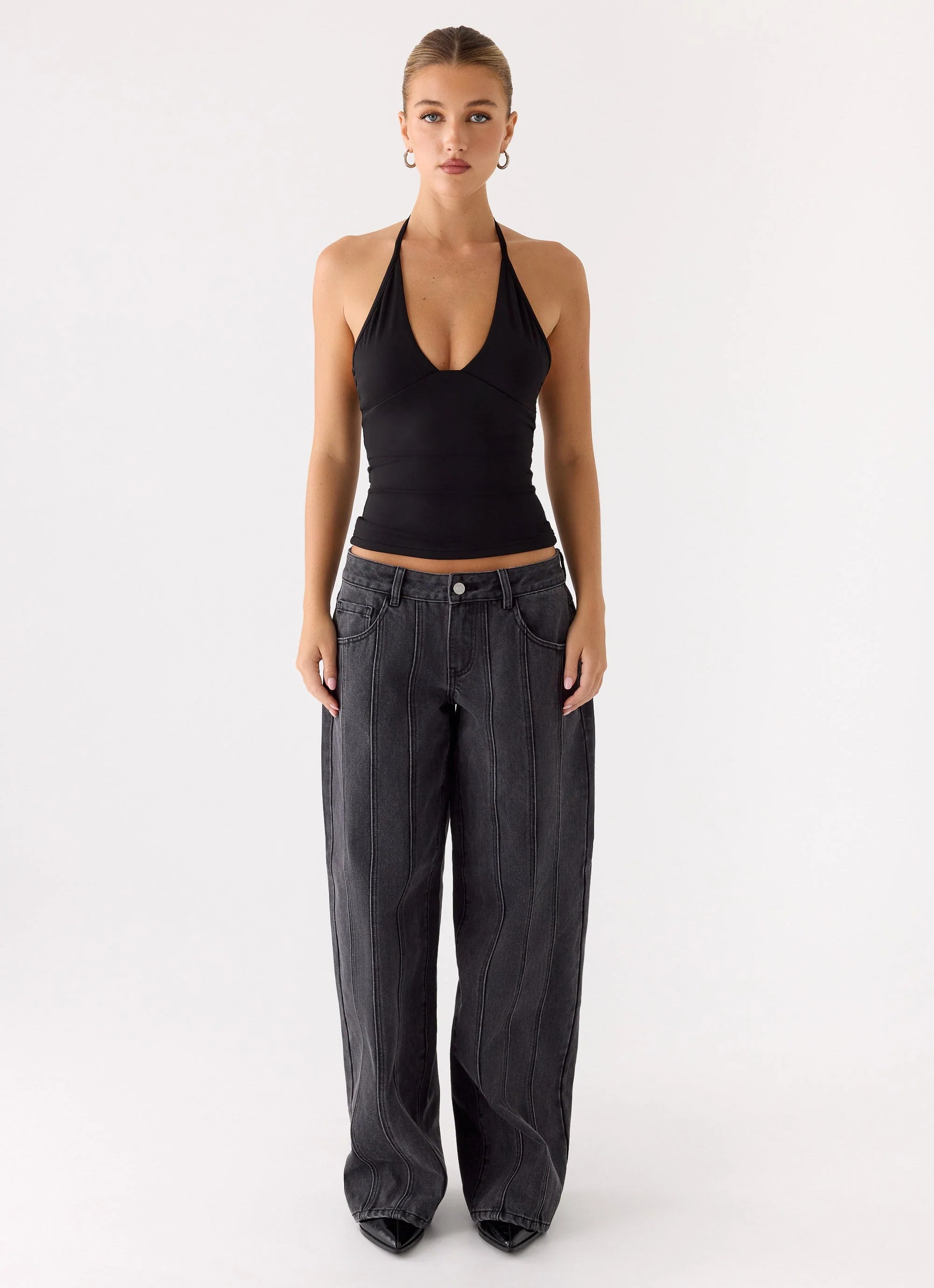Roll Out Halter Top Black
