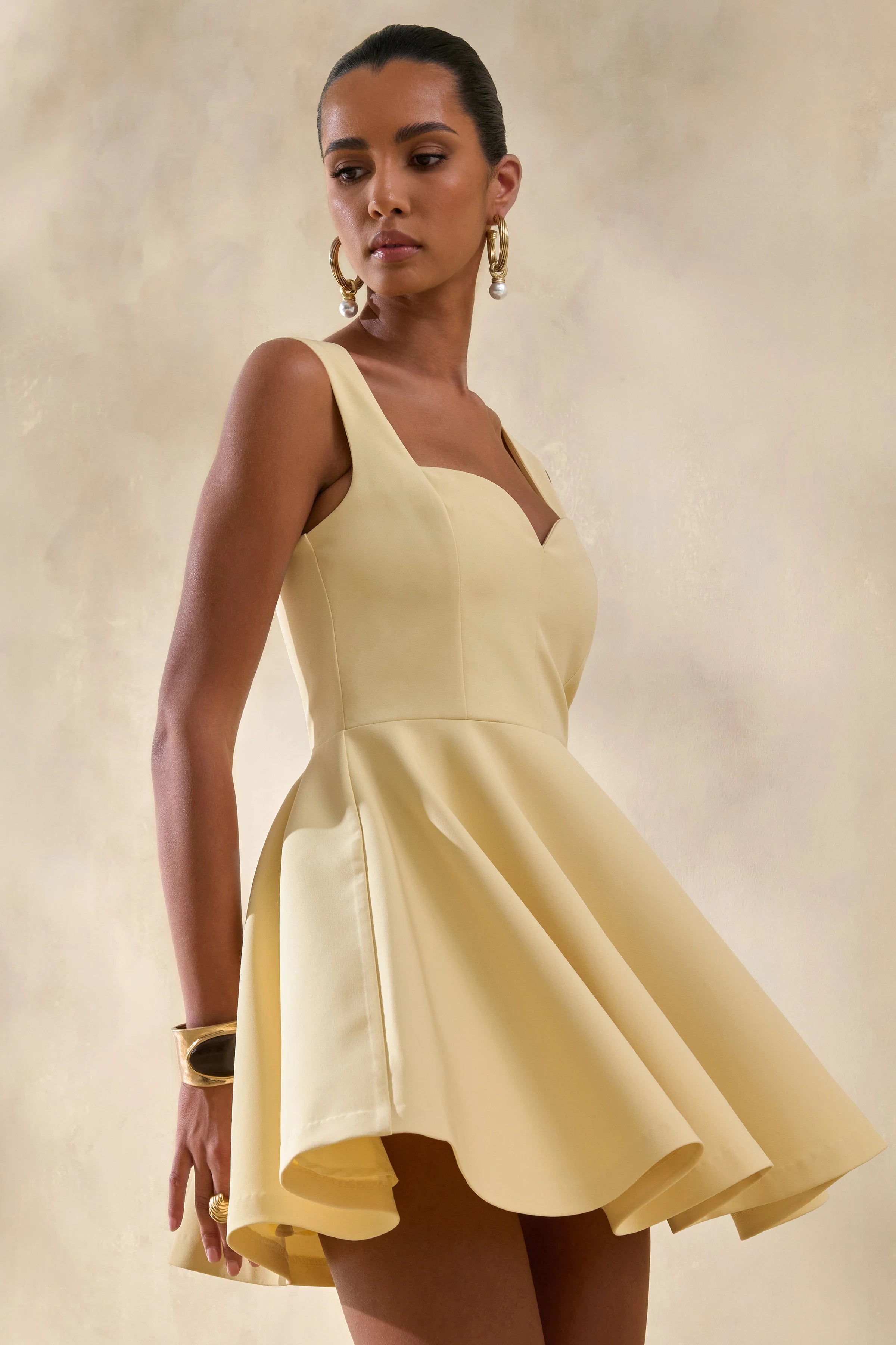 Katya Lemon Sweetheart Neck Skater Mini Dress