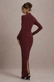 Hespera Port High Neck Long Sleeve Gathered Maxi Dress