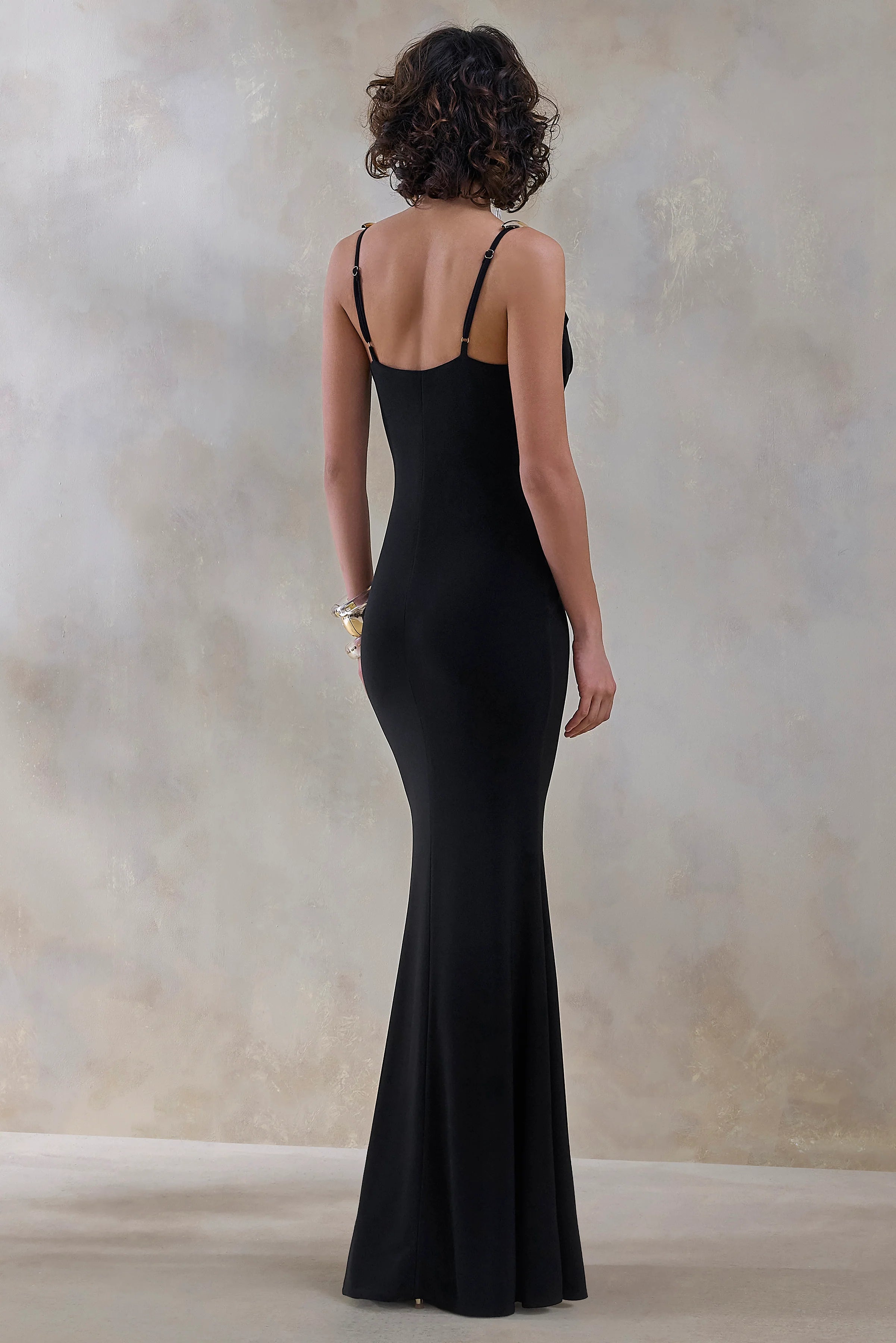Iridessa Black Plunge Neck Maxi Dress