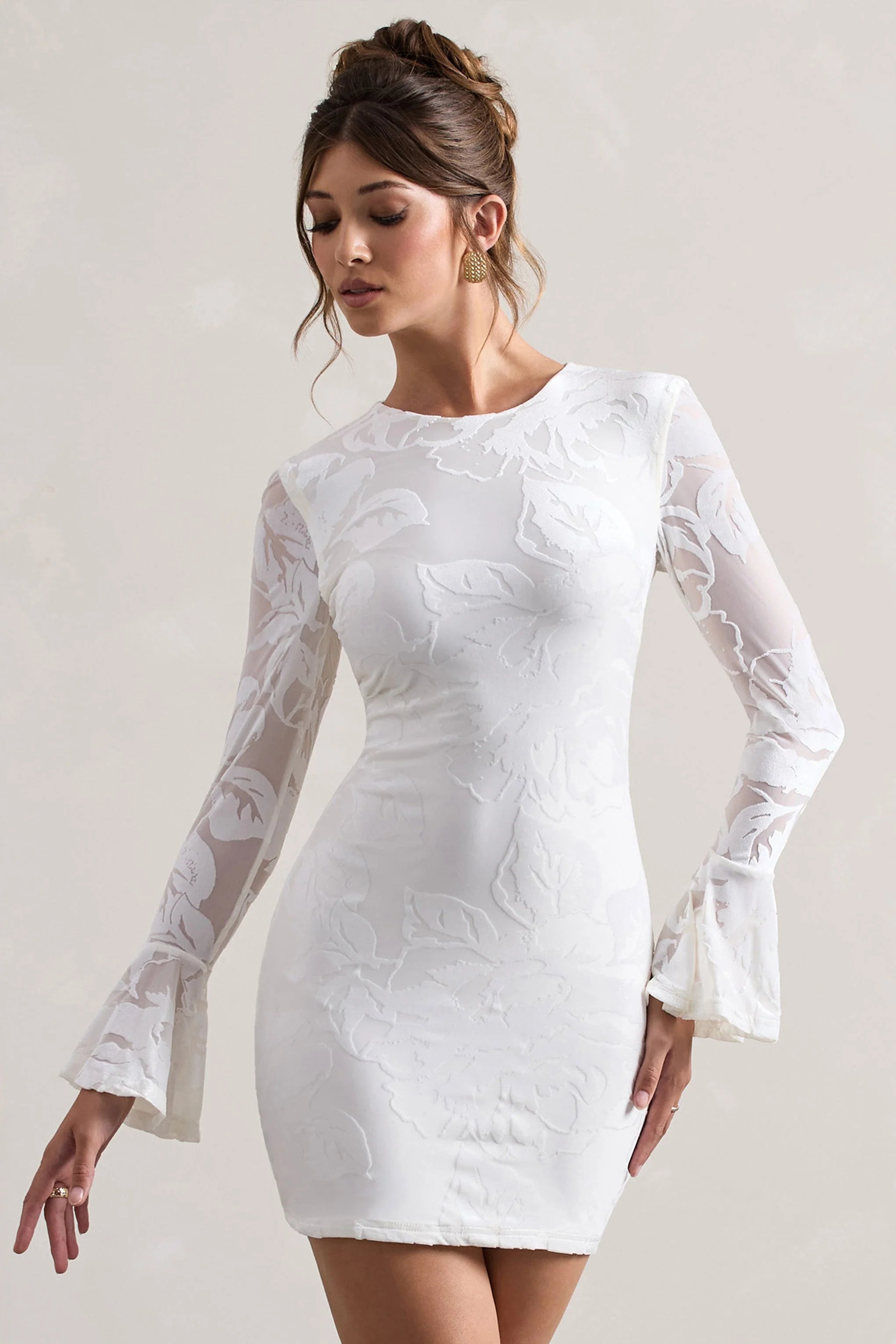 Della White Bodycon Flared Sleeve Micro Mini Dress