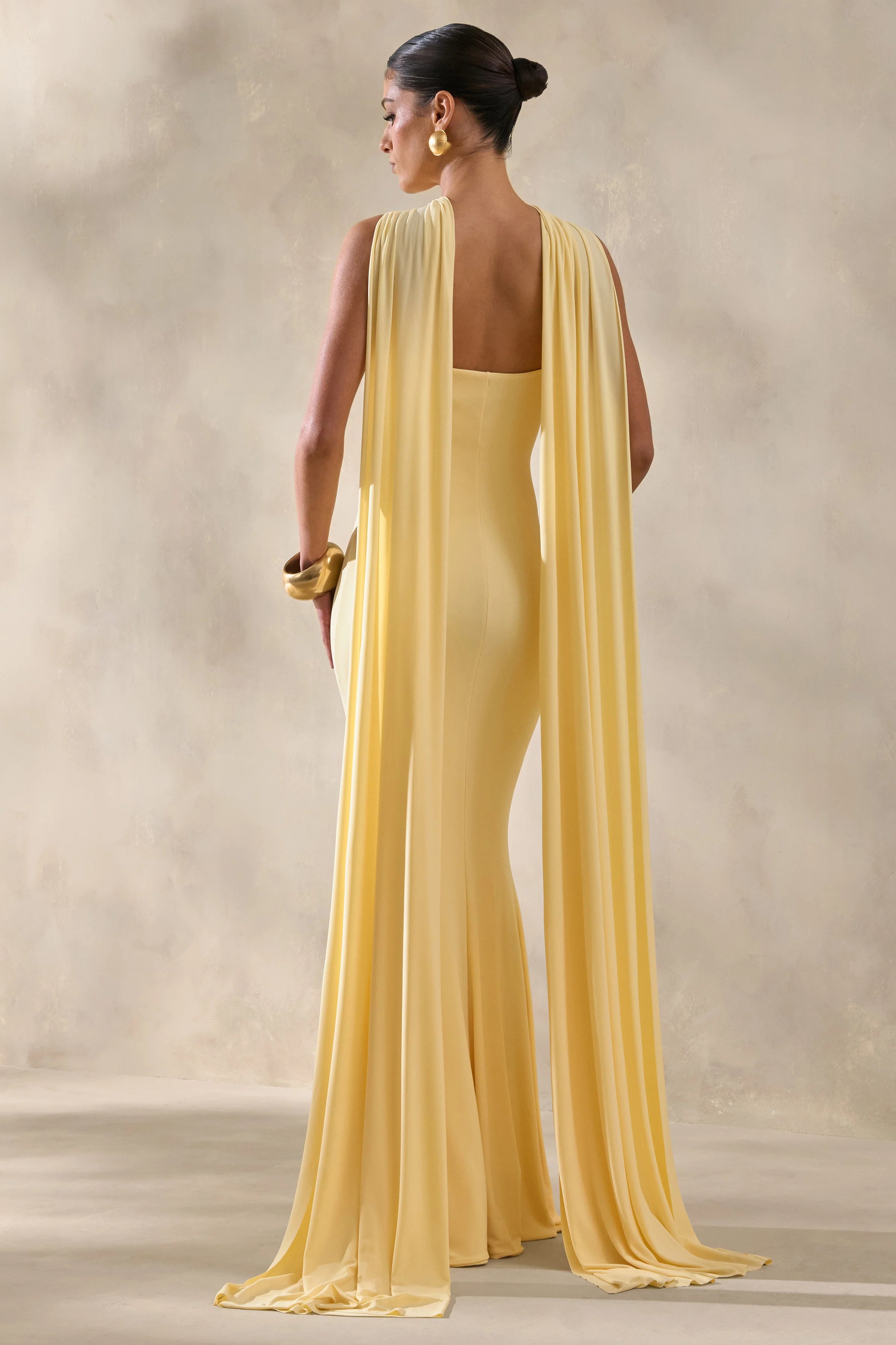 Rhoda Lemon Twist Halter Neck Cape Maxi Dress
