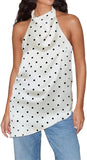Women Polka Dot Satin Halter Top Backless Side Slit Tank Tops Going Out Clubwear
