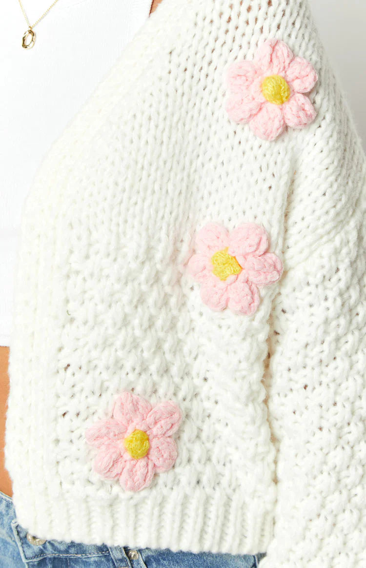 Luella White Flower Knit Cardigan