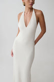 Hana Slinky Plunge Maxi Dress Ivory
