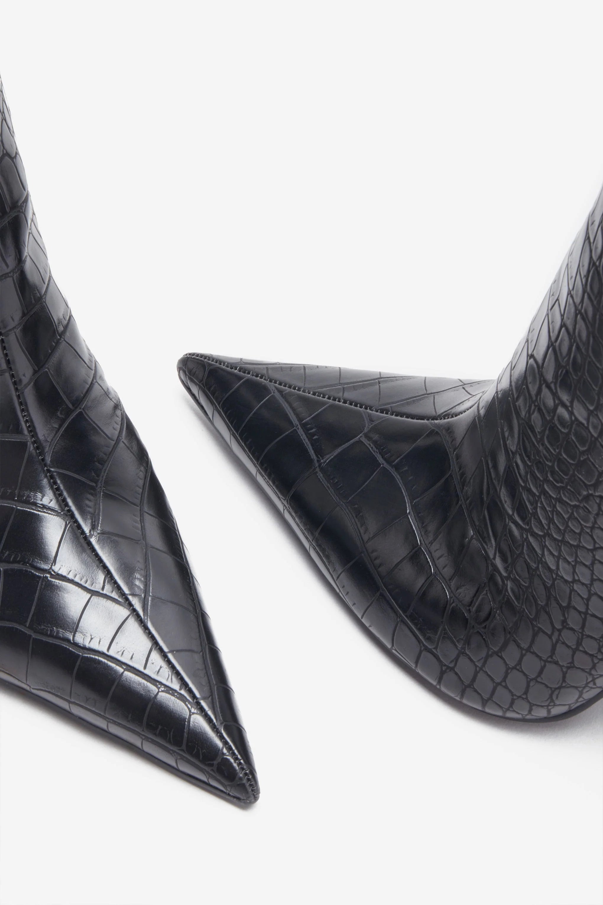 Uptown Black Croc Fitted Over Knee Pointed Heeled Boots