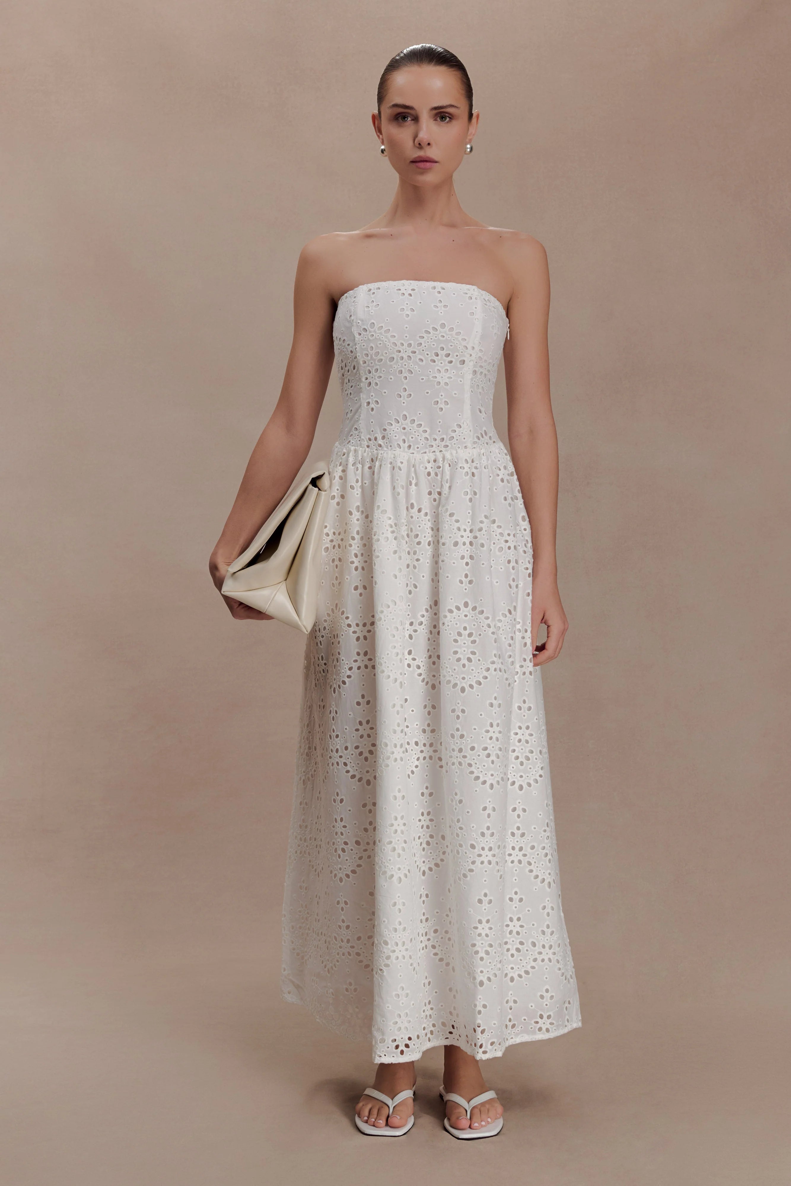 Maureen Broderie Strapless Maxi Dress White