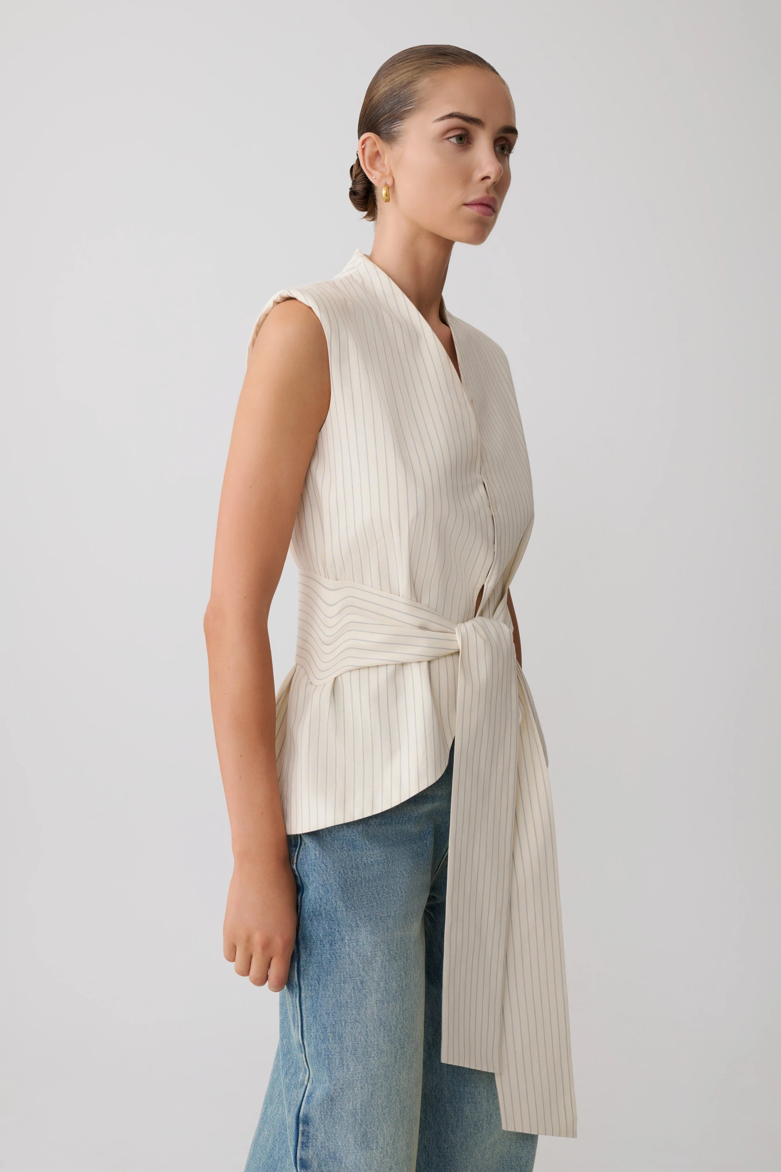 Alina Waist Tie Sleeveless Top Stripe