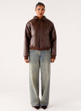 Outlands Faux Leather Bomber Jacket Chocolate