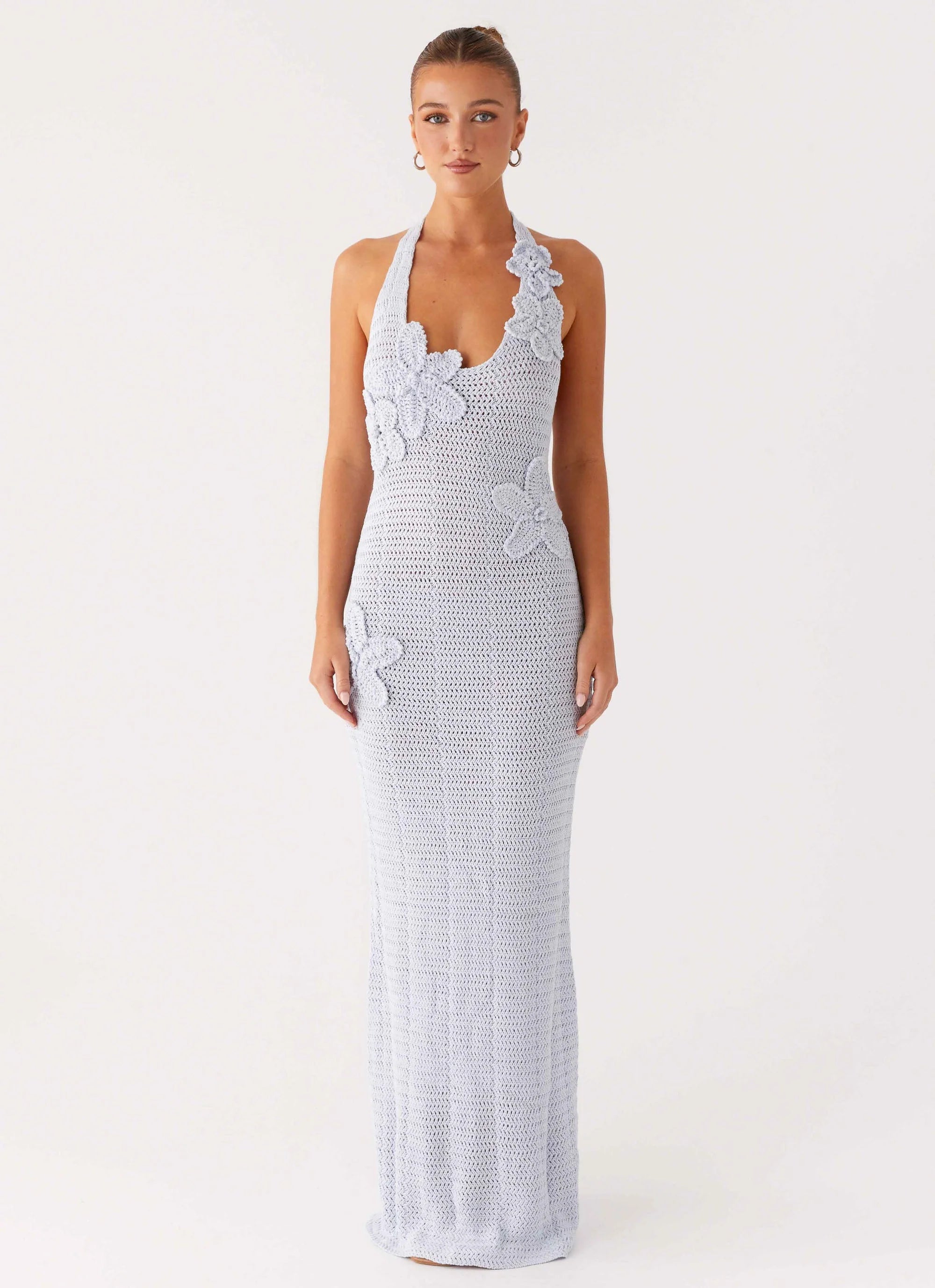 Novalee Flower Crochet Maxi Dress Blue